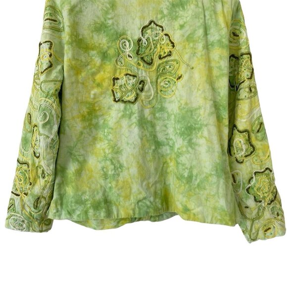 Anage Womens Tie Dye Jacket Size L Sequin Embellished Floral VTG Denim Blazer - Picture 12 of 16